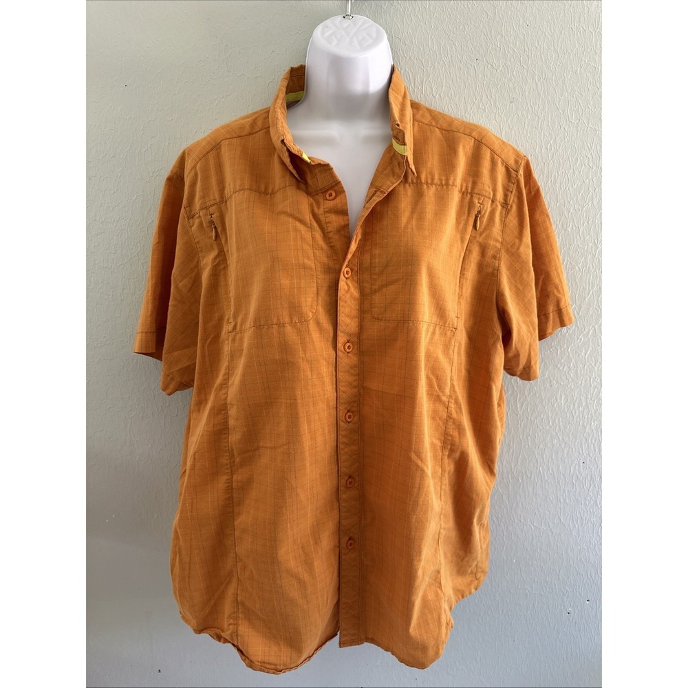 Arcteryx Orange Plaid Ridgeline Button Short Sleeve Shirt Men's M Medium